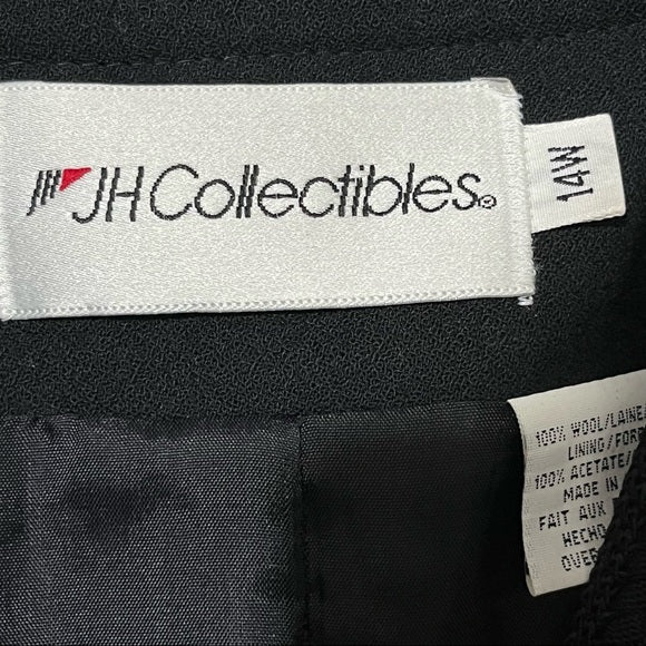 Vintage J.H. Collectibles Black 100% Wool Gold Button Front Blazer Sz-14 W