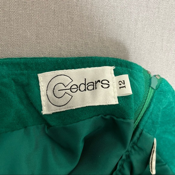 Vintage Cedars Green 2 Pc Suede Leather Skirt Suit Set Sz-Medium/Large