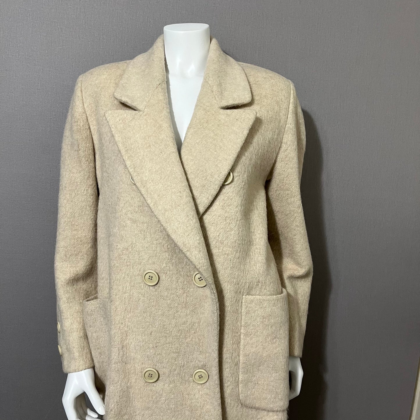 Vintage Anne Klein Wool/Mohair Blend Cream Longline Coat Sz-8