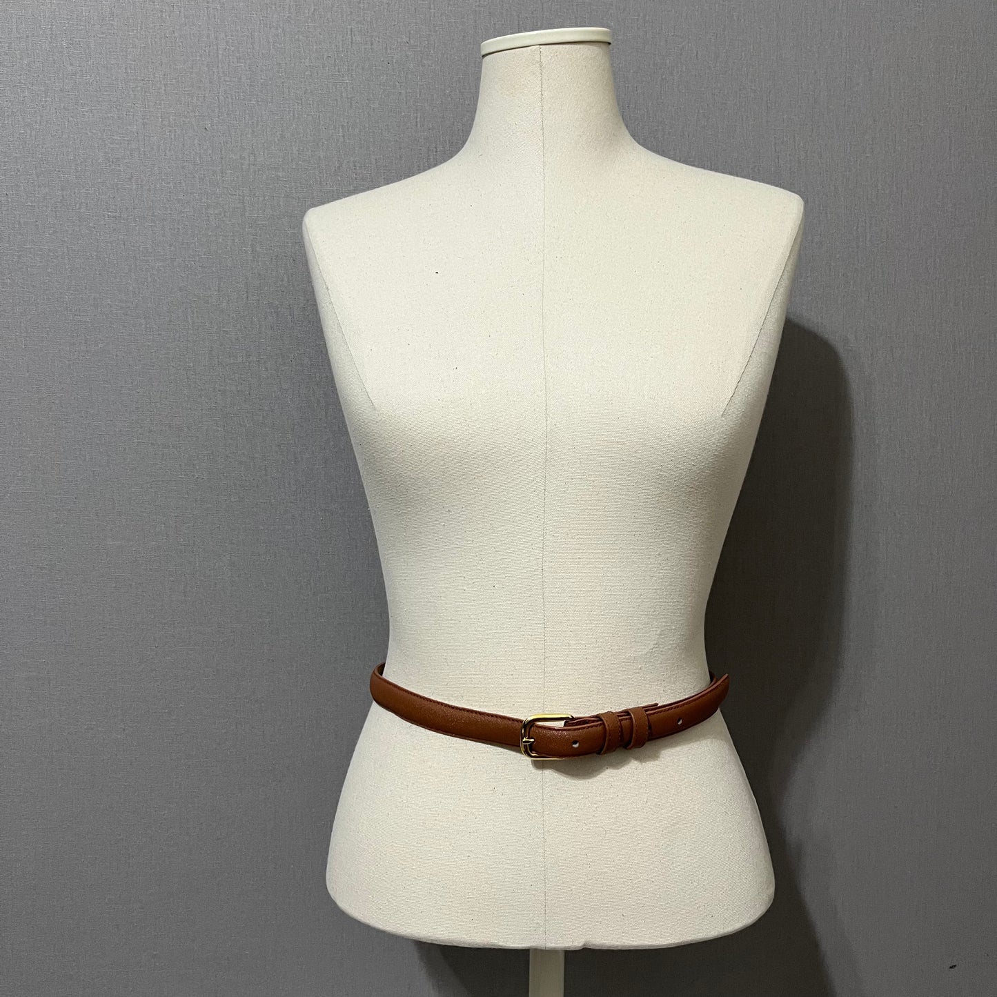 Vintage Leather Brown Skinny With Gold Buckle Belt Sz-Medium