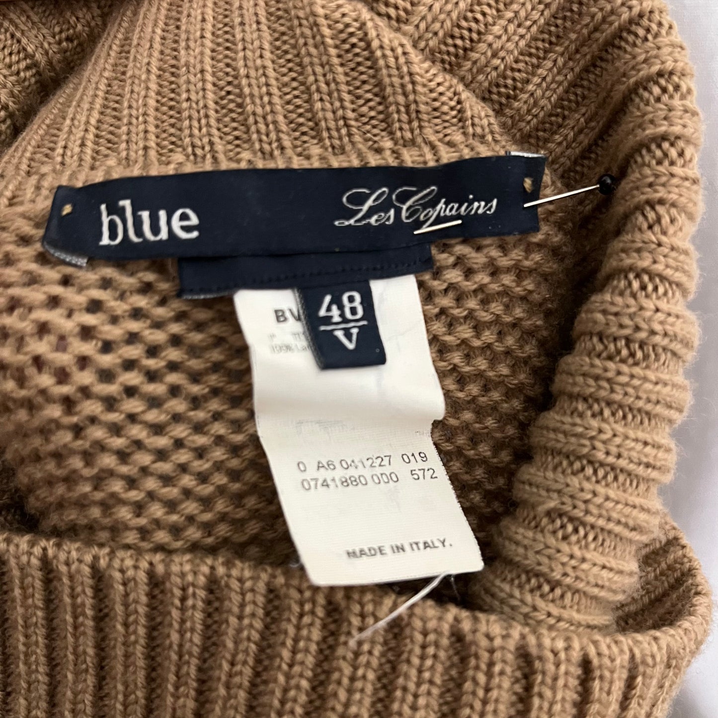 Blue 100% Lana Wool Camel Tan Turtleneck High Low Sweater Sz-Medium