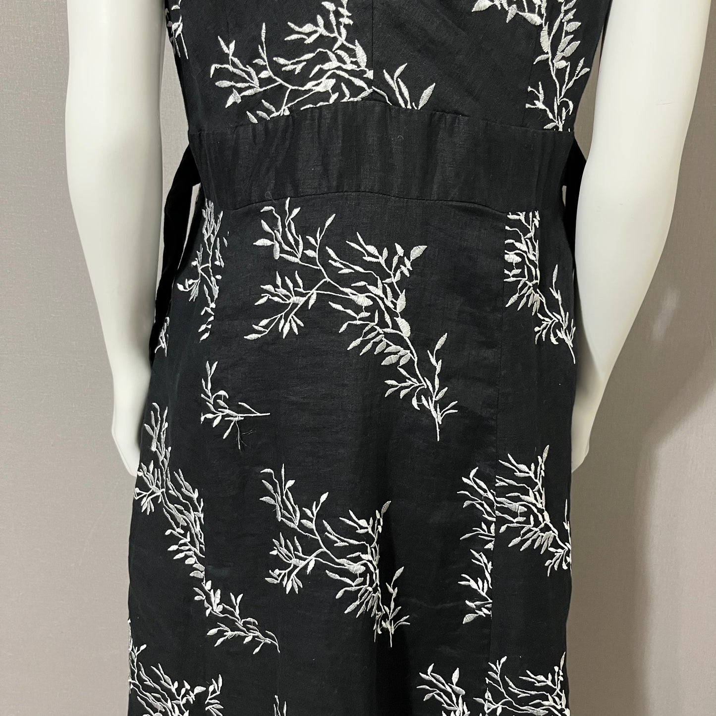 Linen Peter Nyard Black Sleeveless Floral Print MIDI Dress Sz-16