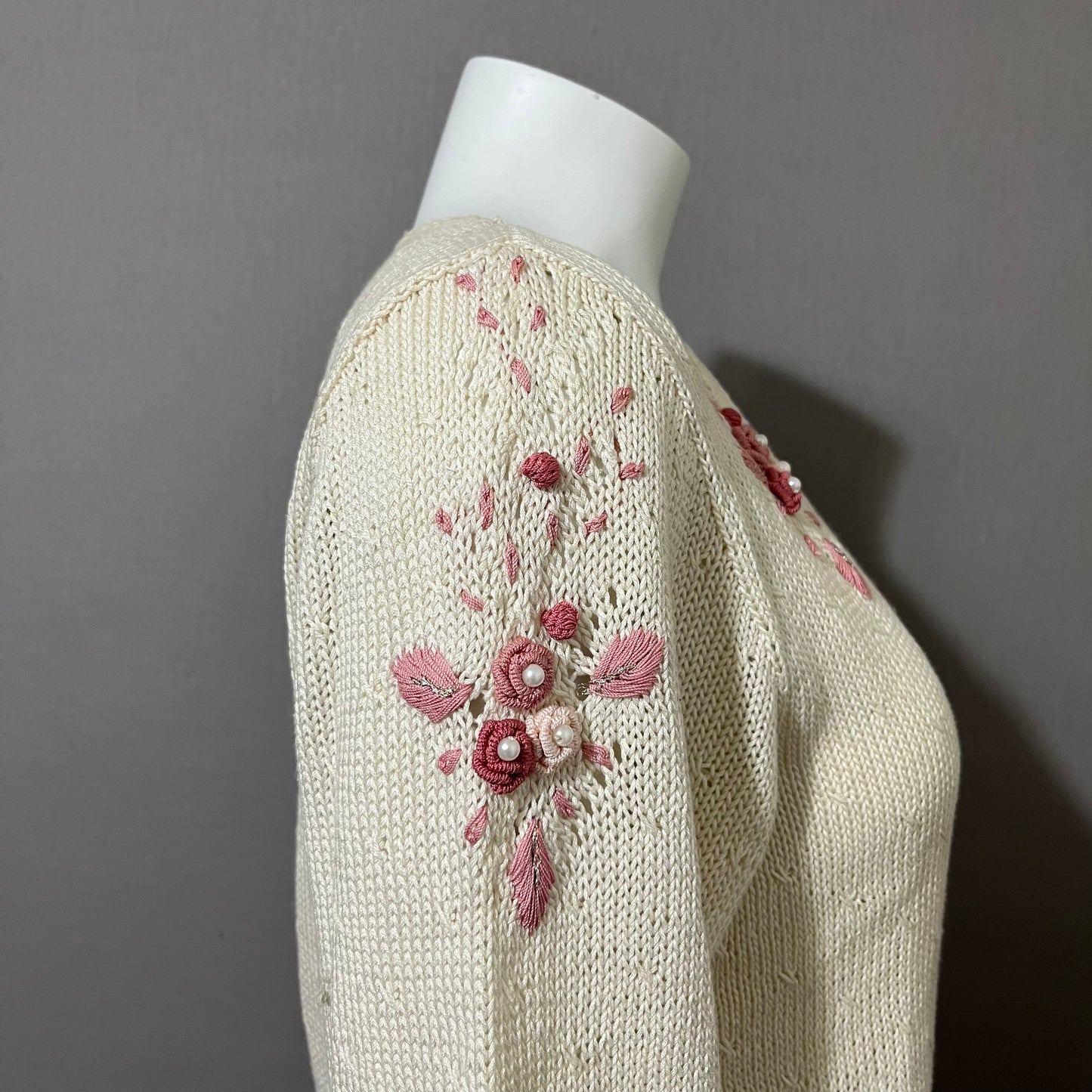 Vintage Miramar 100% Cotton Floral Pearl Beaded Sweater Sz-Small