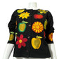 Cotton Black Fruit Embroidered Open Front Blazer Sz-Medium