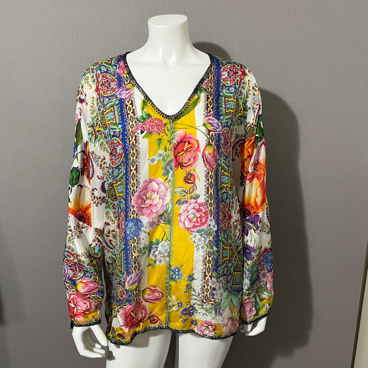 Johnny Was Floral Long Sleeve V-Neck Blouse Sz-Large