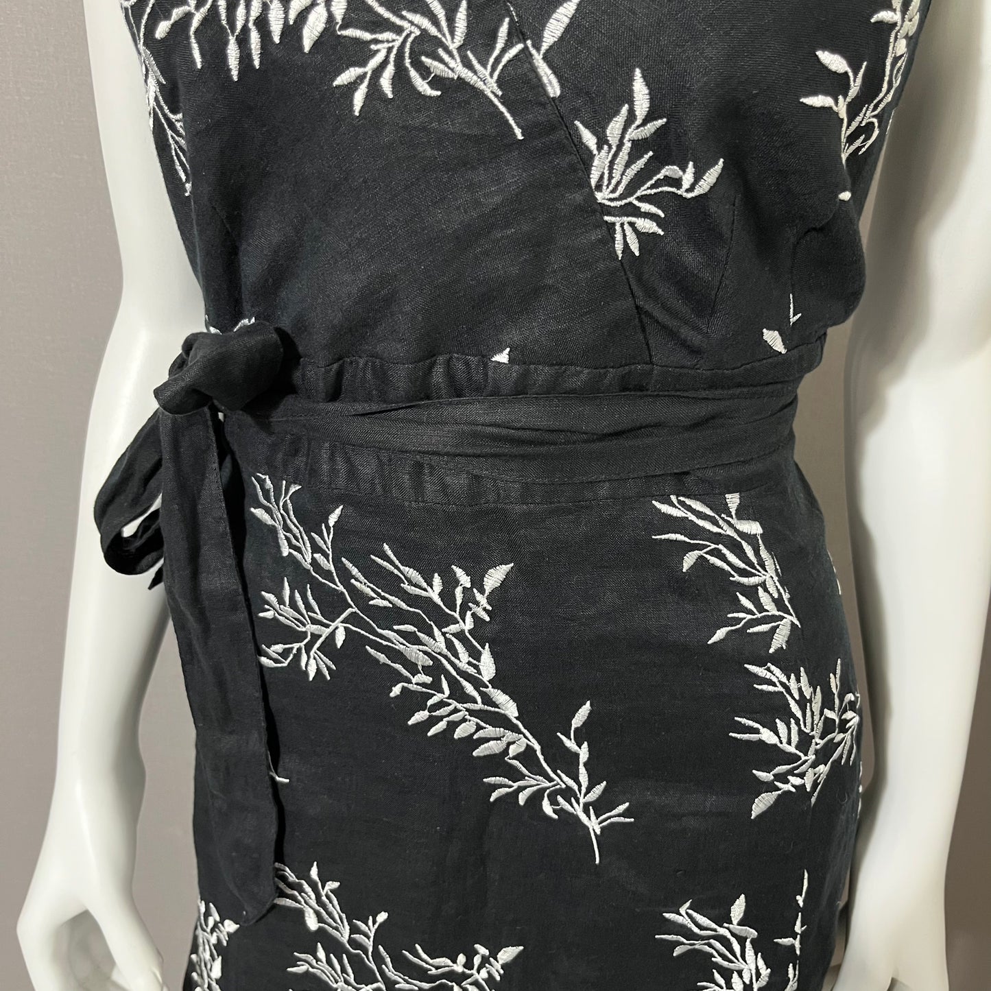 Linen Peter Nyard Black Sleeveless Floral Print MIDI Dress Sz-16