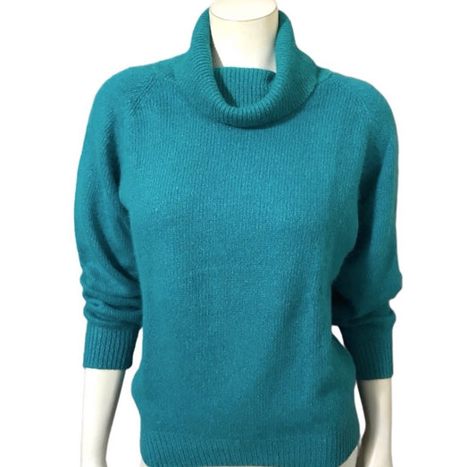 Vintage Keynotes Green Silk Lambswool Angora Rabbit Hair Turtleneck Sz-Large