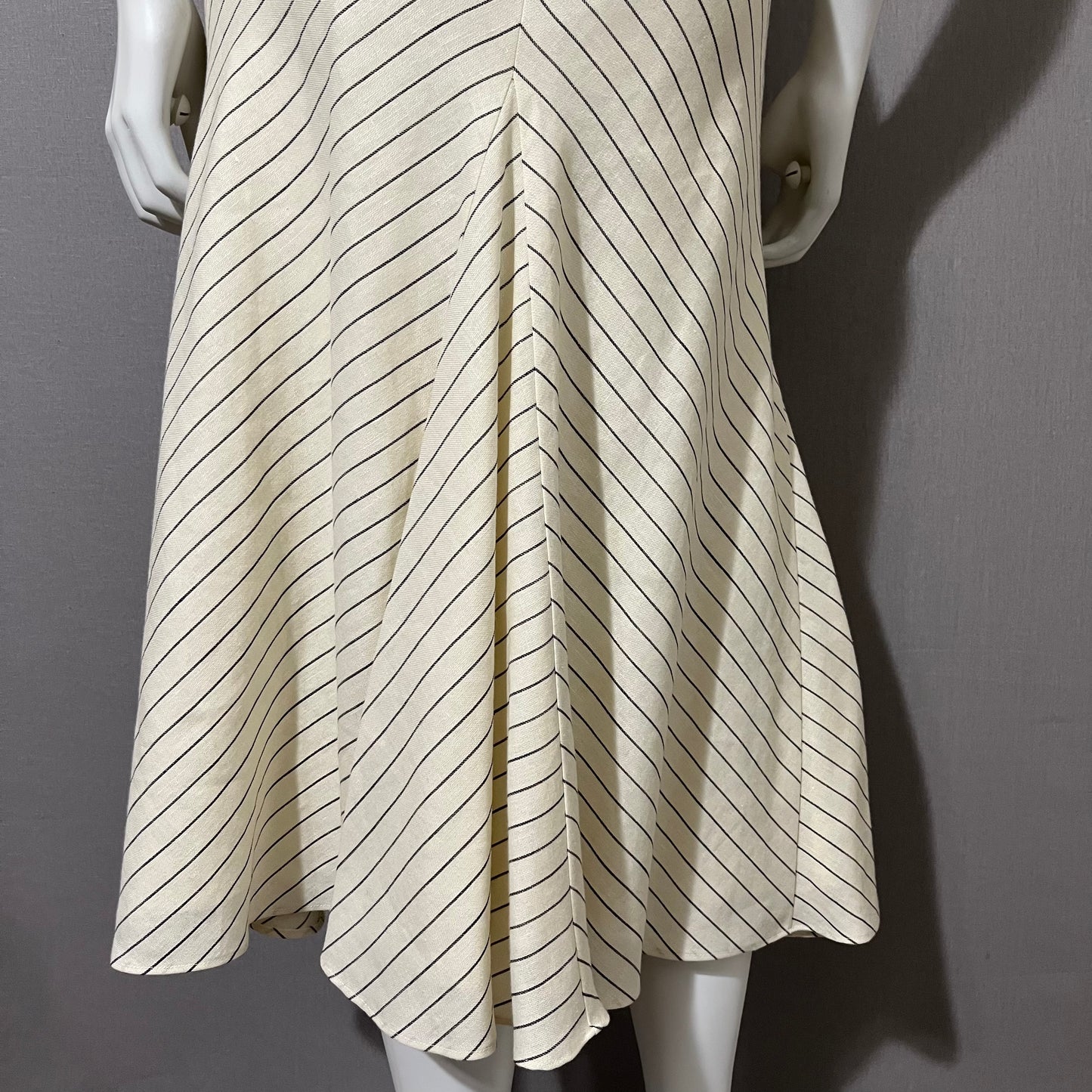 Lauren Ralph Lauren Cream | Stripe Fit & Flare Linen Skirt Sz-12