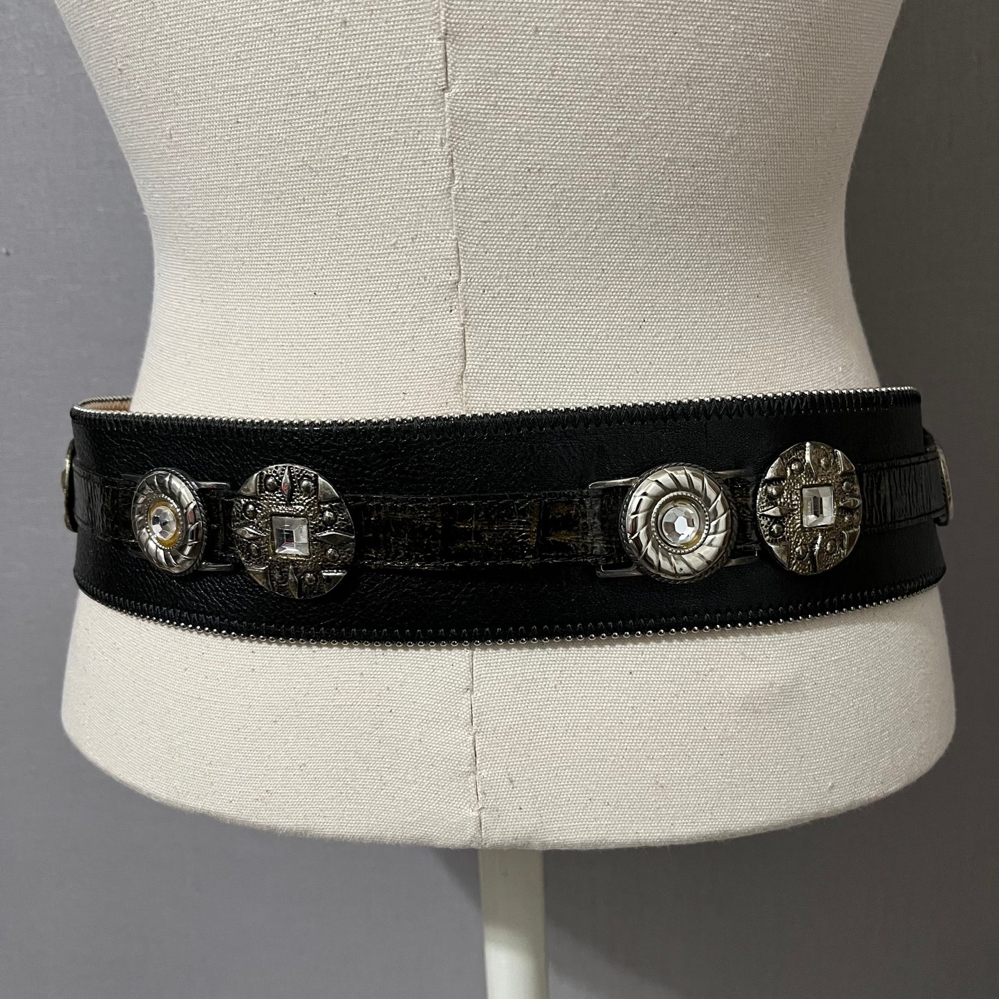 Black Street Ahead Wide Leather Western Gunmetal Buckle Belt Sz-L-XL