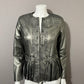 Leather Chi Silver Metallic Artsy Print Rare Moto Leather Jacket Sz-Xtra Small