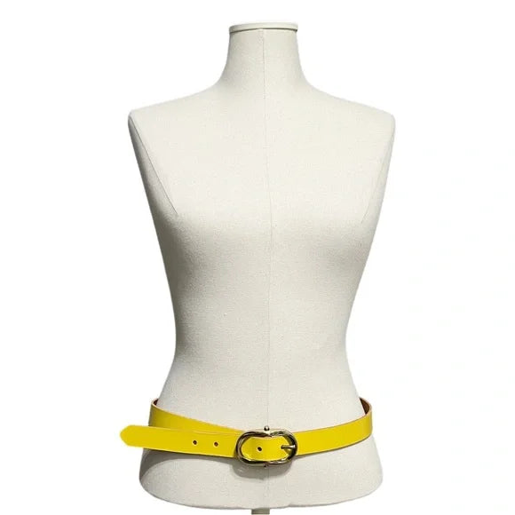 Vintage Rough Roses Mustard Yellow Leather Belt Sz-Medium
