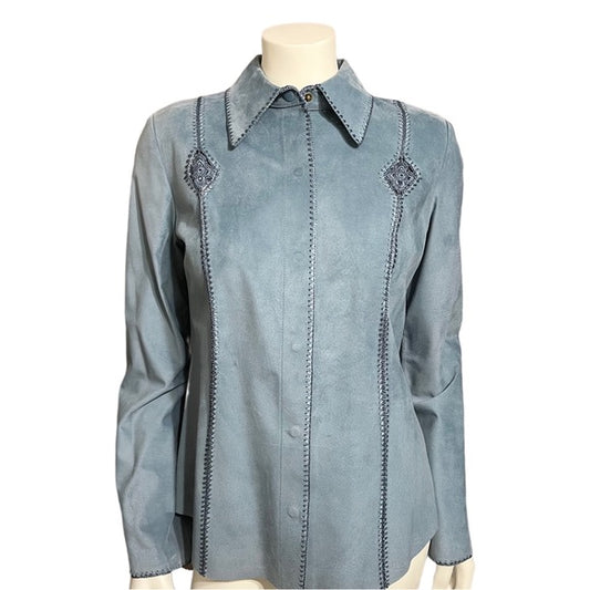 Dana Buchman Blue Suede Leather Shirt Size 6