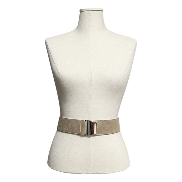 White House Black Market Leather Shimmer Gold Buckle Stretch Belt Sz-Medium