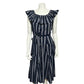 Vivi by Violet Weekend Ruffle Collar Navy Cotton Striped Dress Sz-Medium