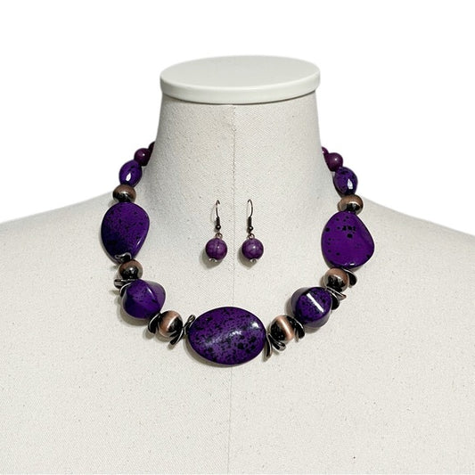 Purple Stone Necklace & Earring Set