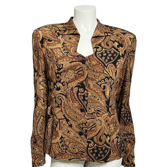 Dana Buchman Brown Paisley Silk Blazer Top