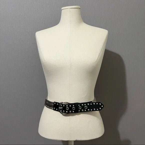 Black Patent Leather With Silver Metal Detail Belt Sz-Small-Medium