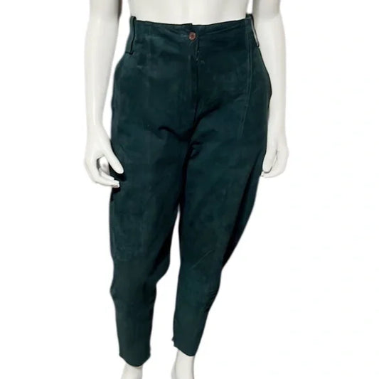 Vintage Pia Rucci Green Suede Leather Pants Sz- 12