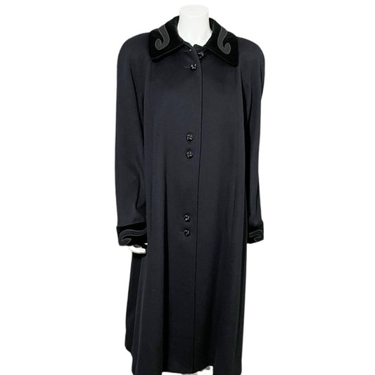 Vintage Lorovi Black With Velvet Collar Wool Longline Coat Sz-10