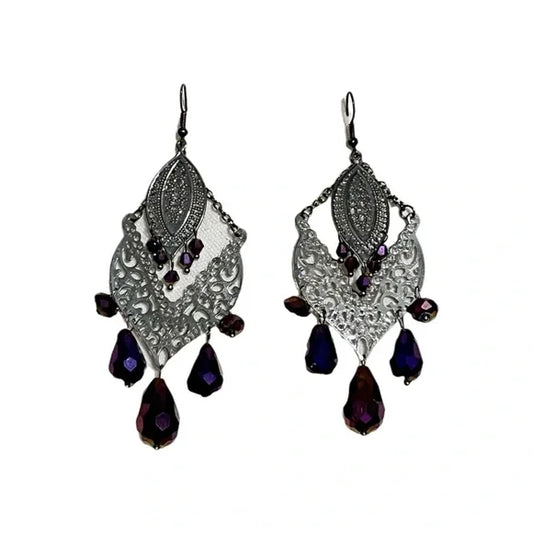 Silver Purple Dangle Earrings