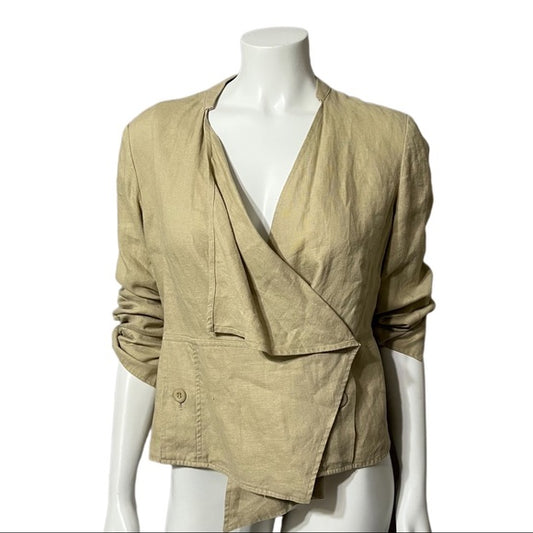 For The Republic Tan 100% Linen Jacket Sz-10
