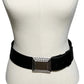Chico’s Black Genuine Leather Wide Belt With Silver Square Buckle Medium