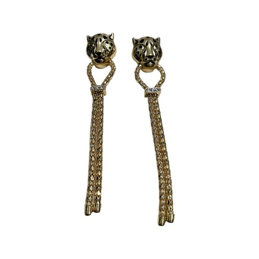 Lion Gold Head Tassel Earrings