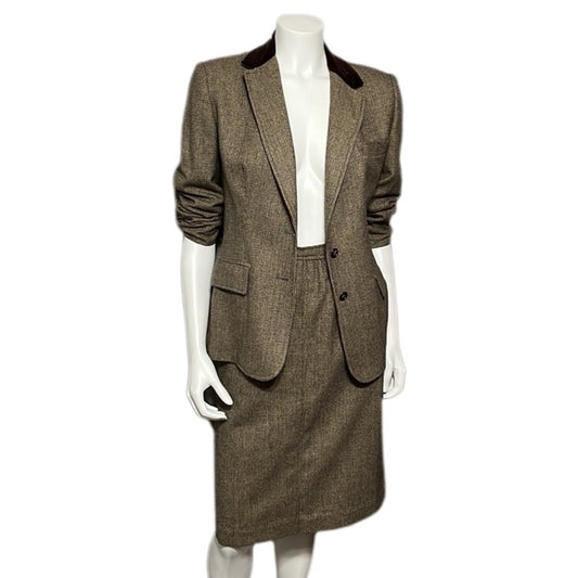 Evan Picone Brown | Tan With Velvet Collar Suit Set Sz-14