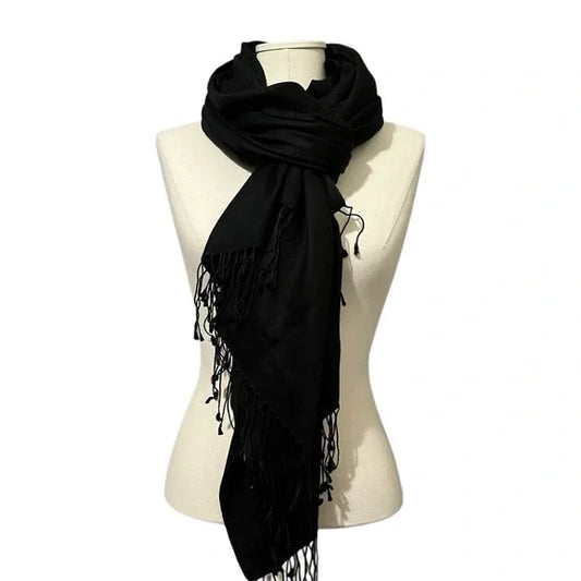 Betsy Johnson Black With Fringe Scarf