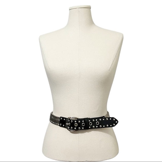 Black Patent Leather With Silver Metal Detail Belt Sz-Small-Medium