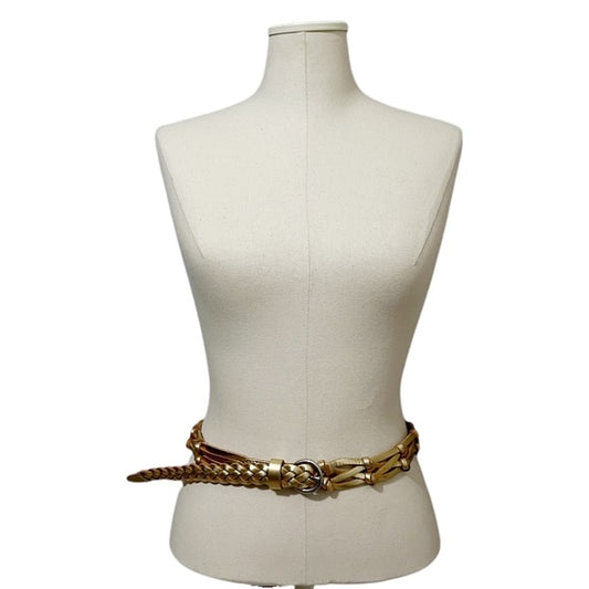 Fossil Gold Metallic Braided Leather Belt Sz-Medium