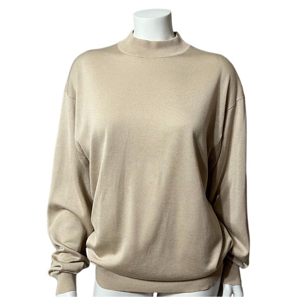 Pronto Uomo Tan Silk | Cotton Blend Mens Mock Neck Sweater Sz-Large