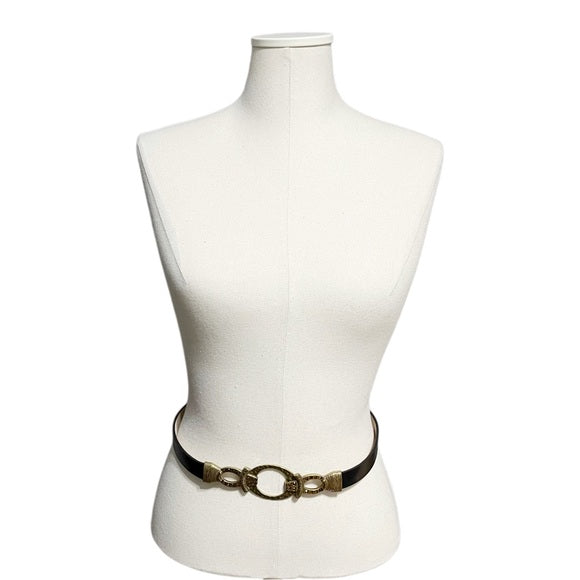 Chicos Chocolate Brown Thin Antique Gold Jeweled Leather Adjustable Belt