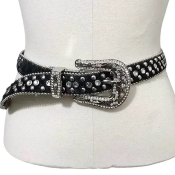 Christine Alexander Black Western Swarovski Crystals Bling Belt