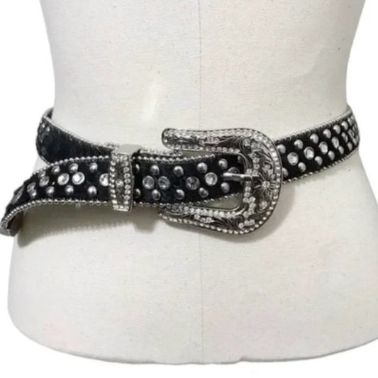 Christine Alexander Black Western Swarovski Crystals Bling Belt