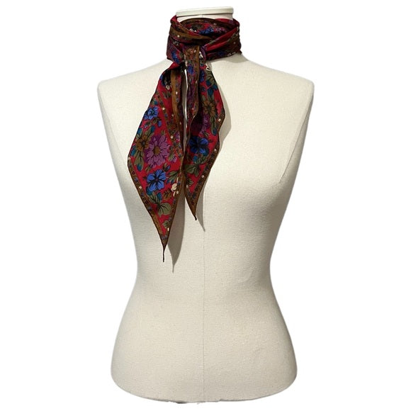 Red Floral Silk Scarf