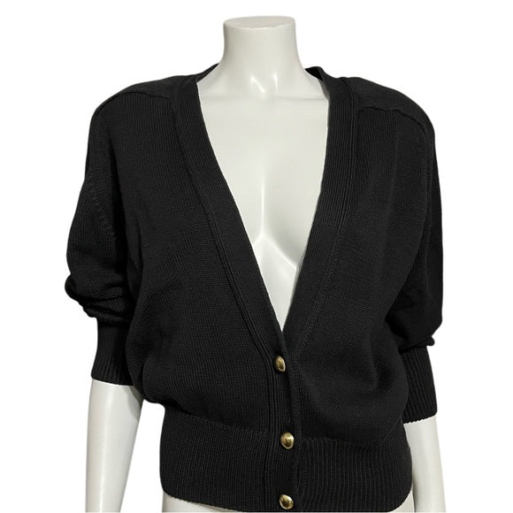 Vintage Designers Original Black 100% Cotton Cardigan Sz-Large
