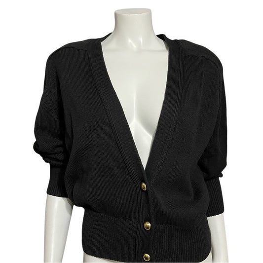 Vintage Designers Original Black 100% Cotton Cardigan Sz-Large