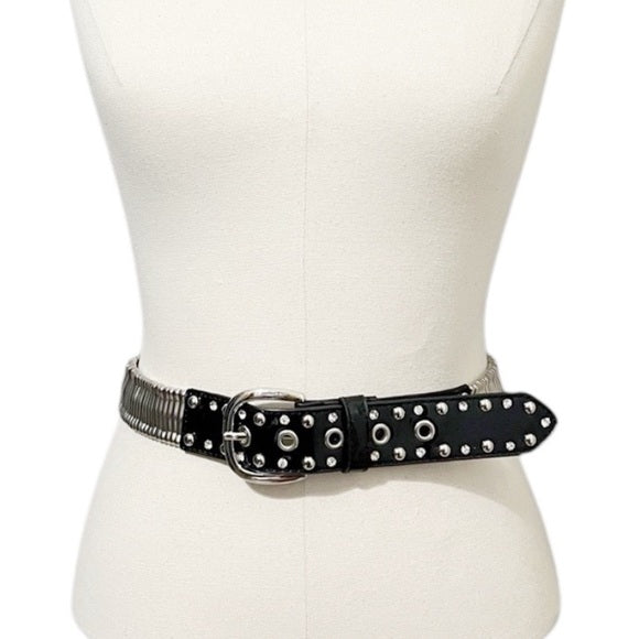 Black Patent Leather With Silver Metal Detail Belt Sz-Small-Medium