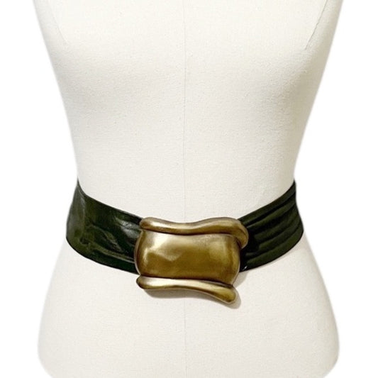 Vintage Green Leather With Large Square Adjustable Buckle Sz-Large