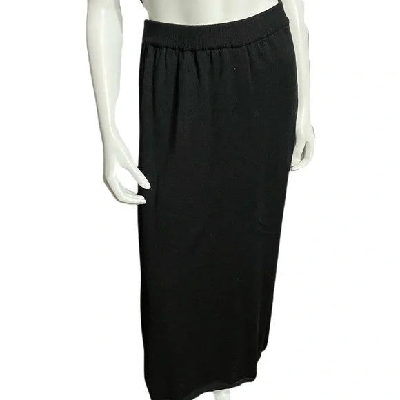 Tweeds Black Maxi Merino Wool Pencil Knit Skirt