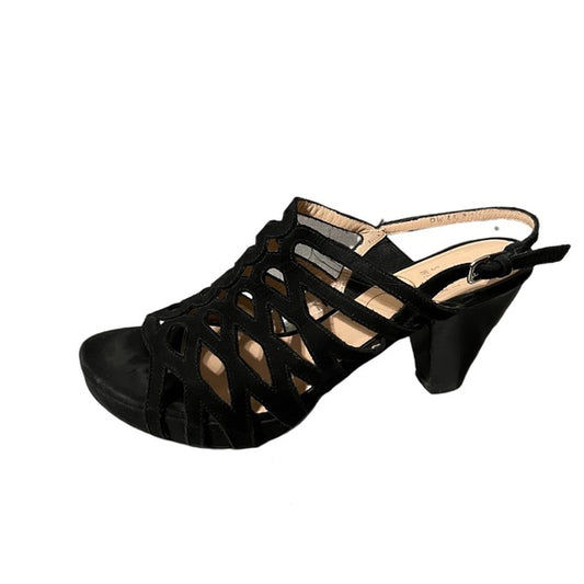 Stuart Weitzman Black Suede Leather Peep Toe Heels Sz-6 1/2 M
