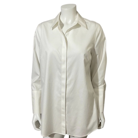 Chico’s White Cotton No Iron Button Front Shirt Sz-1 (Medium)