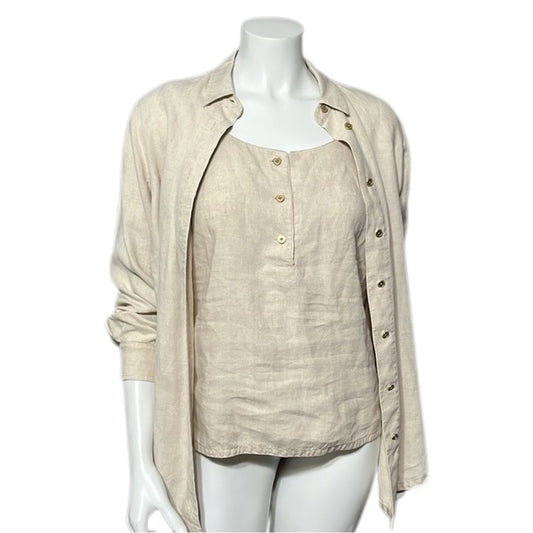 Liz Claiborne Tan Linen 2 Piece Top Set Sz- Small