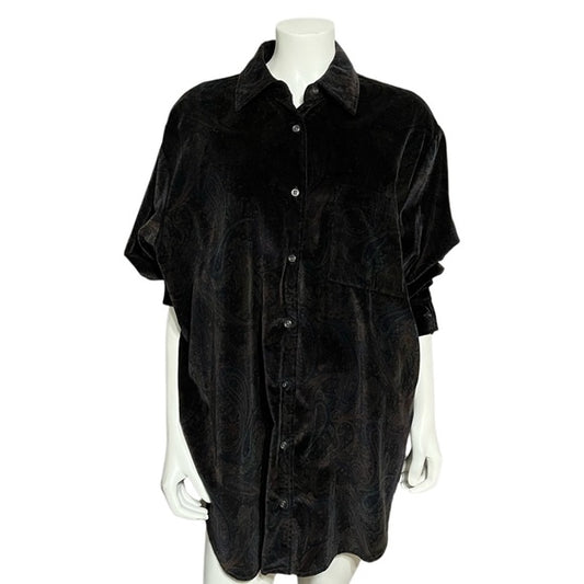 Jones New York Paisley Velvet Button Front Shirt Sz-1X
