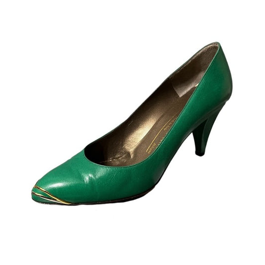 Bruno Magli Green Leather With Gold Accent Heels Sz-6 B