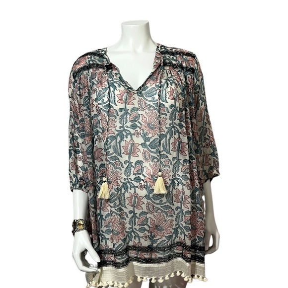 Roller Rabbit Pastel Paisley Floral 3/4 Sleeve Top Sz Medium