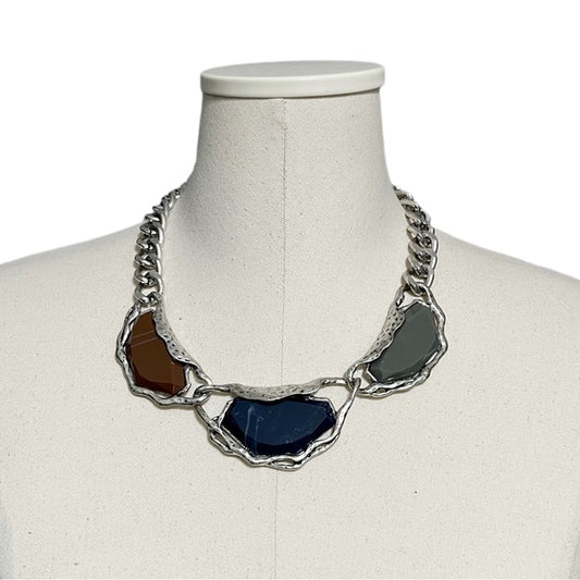 Gray Blue Brown Stone Statement Necklace