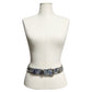 Blue Rhinestones Silver Metal Made In Italy Leather Belt Sz-Large