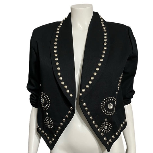 Vintage Molato Black Cotton With Rhinestones Jacket Sz-Medium